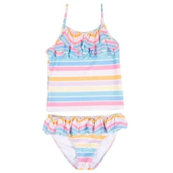 Baby Moo Rainbow Striped Beach Two-Piece Swimsuit Pool Swimming Costume - Pink