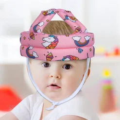 Baby Moo Rainbow Unicorn Head Protection Adjustable Cushioned Safety Helmet - Pink