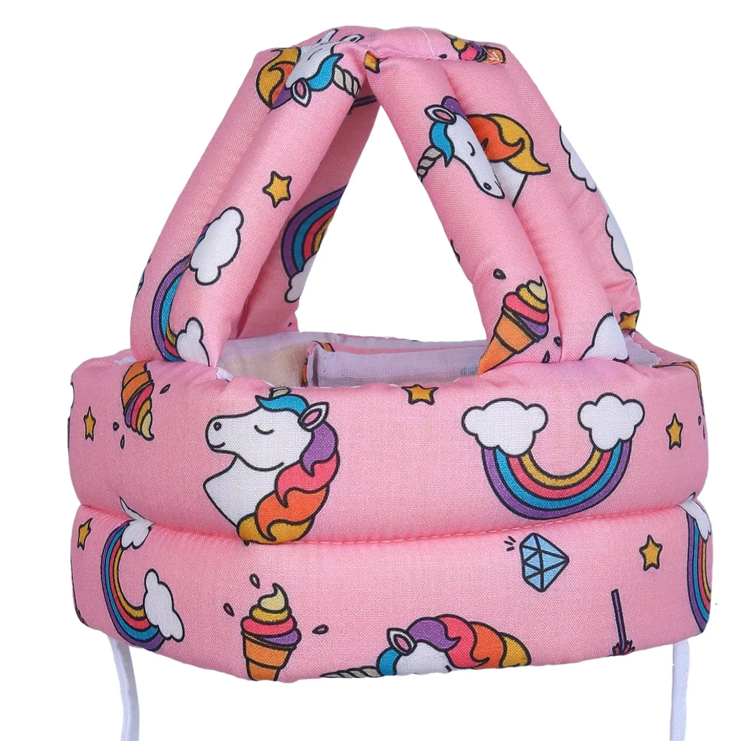 Baby Moo Rainbow Unicorn Head Protection Adjustable Cushioned Safety Helmet - Pink