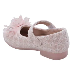 Baby Moo Rhinestone Floral Applique Lace Mary Jane Velcro Strap Anti-Skid Ballerina Shoes - Pink