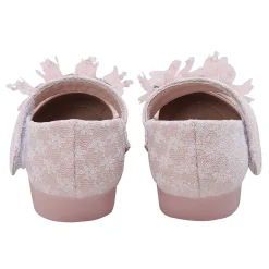 Baby Moo Rhinestone Floral Applique Lace Mary Jane Velcro Strap Anti-Skid Ballerina Shoes - Pink