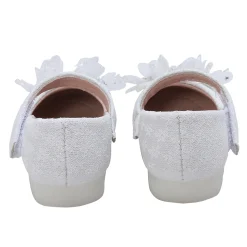 Baby Moo Rhinestone Floral Applique Lace Mary Jane Velcro Strap Anti-Skid Ballerina Shoes - White