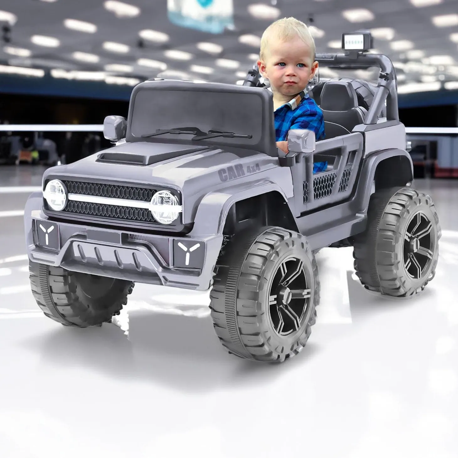 Baby Moo Ride On Jeep For Kids With Rechargeable 12V Battery Remote Control Double Seat - Grey