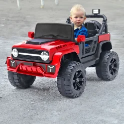 Baby Moo Ride On Jeep For Kids With Rechargeable 12V Battery Remote Control Double Seat - Red