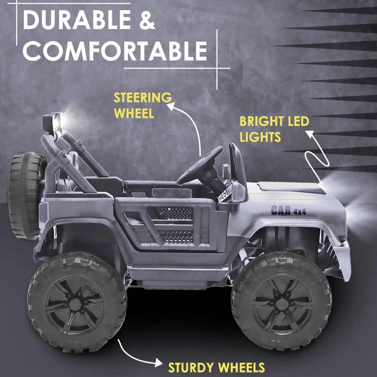 Baby Moo Ride On Jeep For Kids With Rechargeable 12V Battery Remote Control Double Seat - Grey
