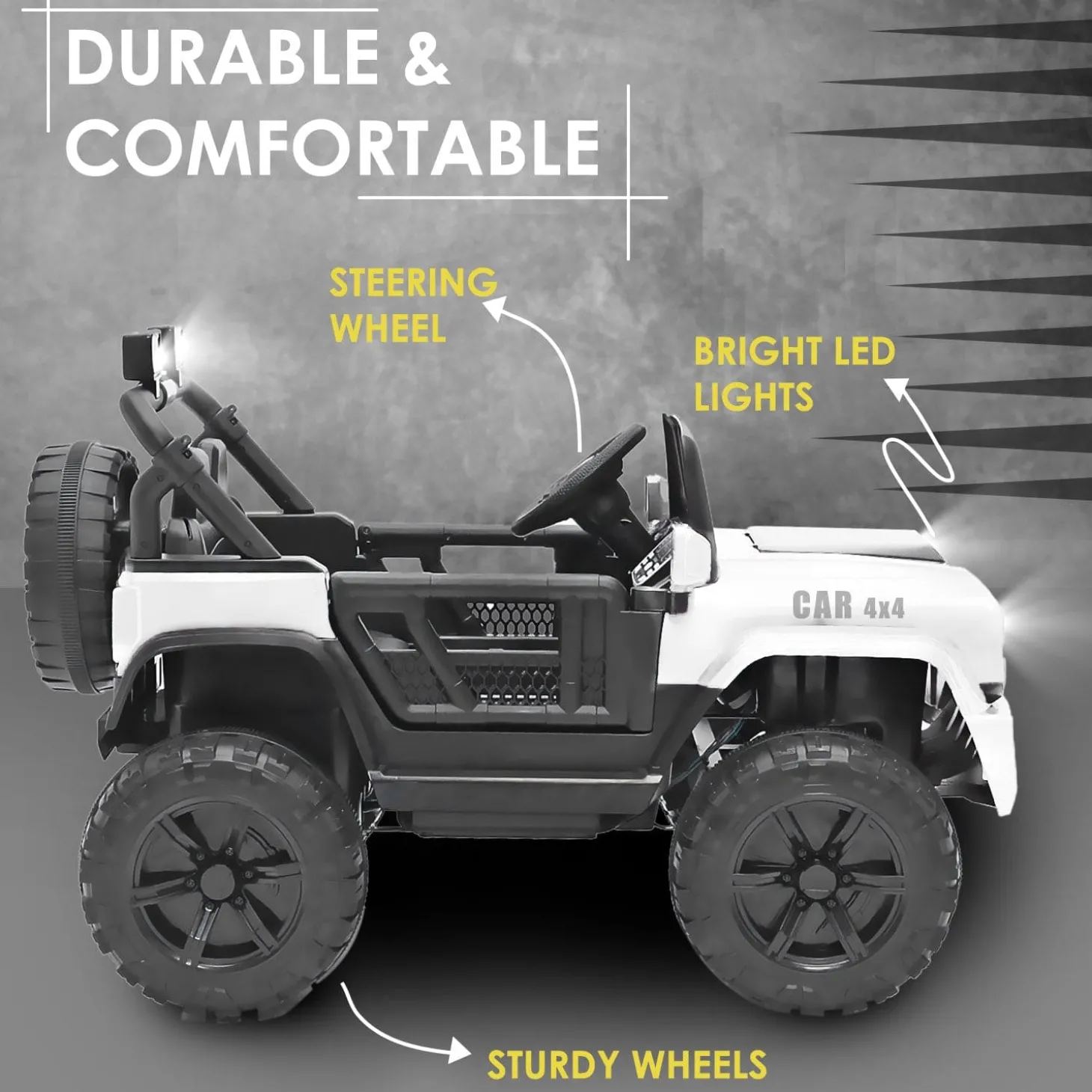 Baby Moo Ride On Jeep For Kids With Rechargeable 12V Battery Remote Control Double Seat - White