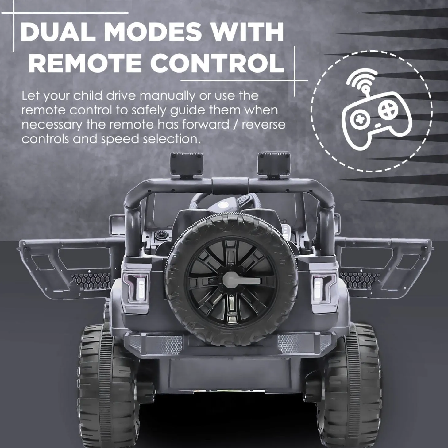 Baby Moo Ride On Jeep For Kids With Rechargeable 12V Battery Remote Control Double Seat - Grey