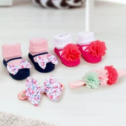 Baby Moo Ring a Ring o' Roses Infant Girl 4-Piece Gift Hairband And Socks Set - Pink