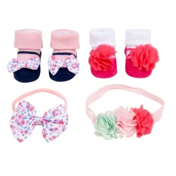 Baby Moo Ring a Ring o' Roses Infant Girl 4-Piece Gift Hairband And Socks Set - Pink