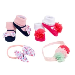 Baby Moo Ring a Ring o' Roses Infant Girl 4-Piece Gift Hairband And Socks Set - Pink