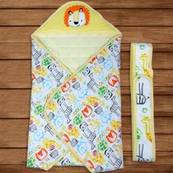 Baby Moo Roaring Lion Warm Hooded Quilted Wrapper - Yellow