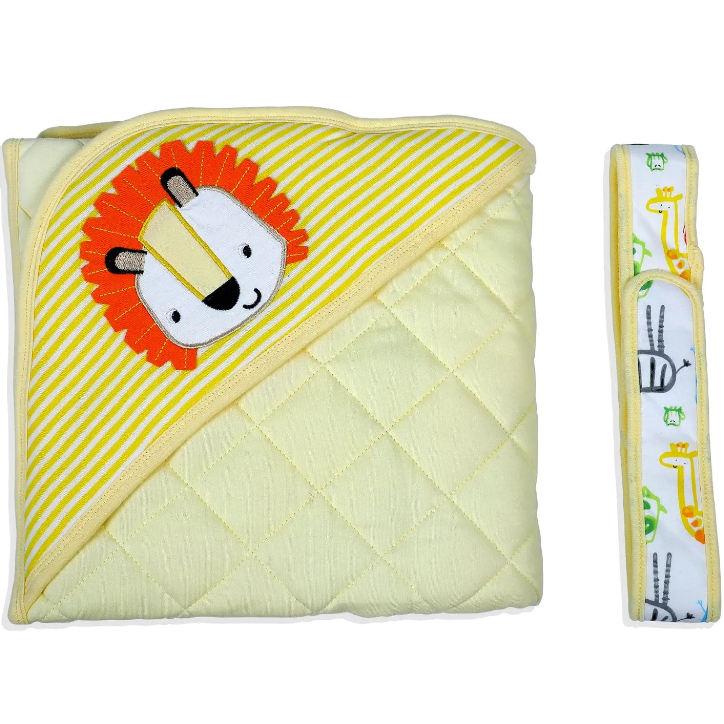 Baby Moo Roaring Lion Warm Hooded Quilted Wrapper - Yellow