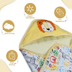 Baby Moo Roaring Lion Warm Hooded Quilted Wrapper - Yellow