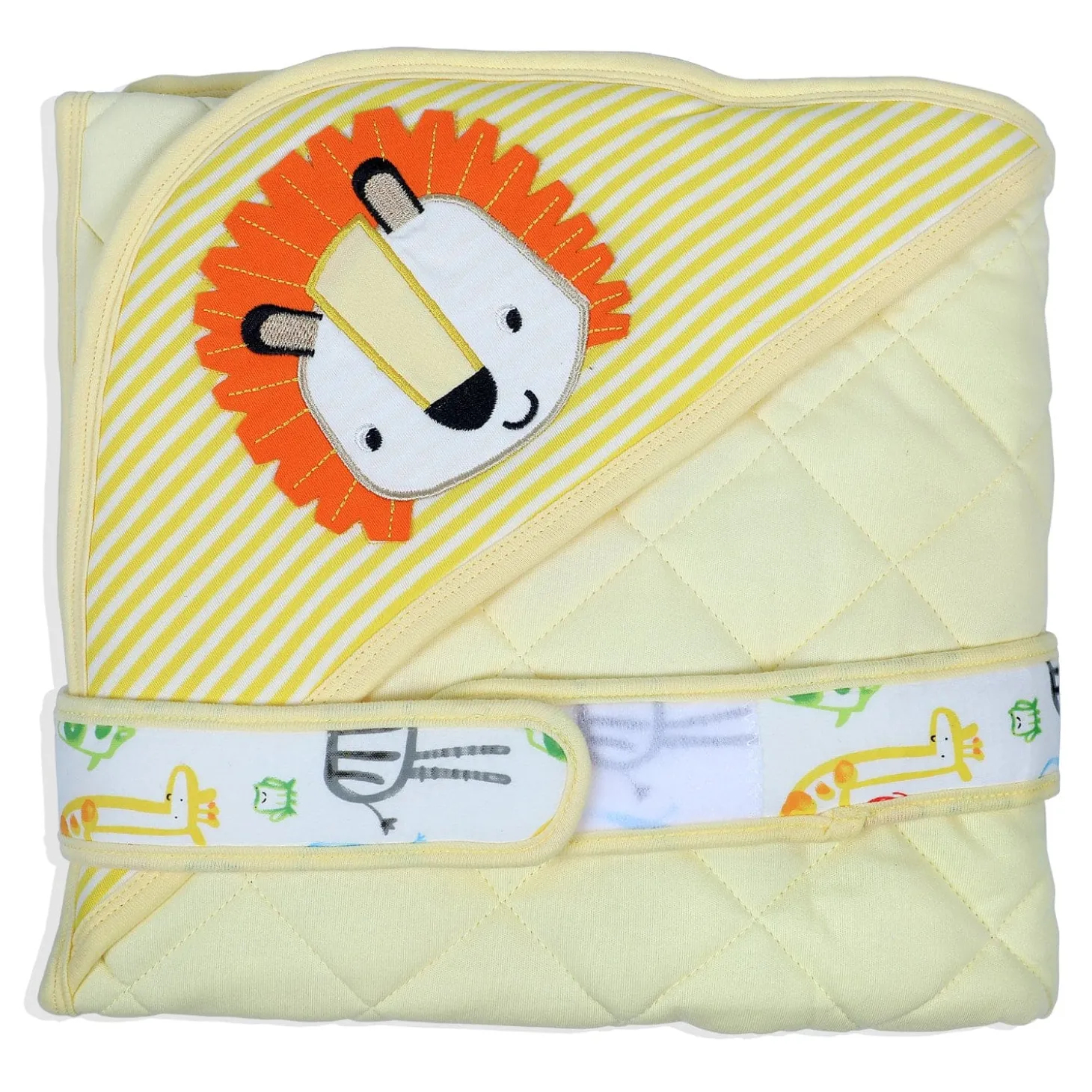 Baby Moo Roaring Lion Warm Hooded Quilted Wrapper - Yellow