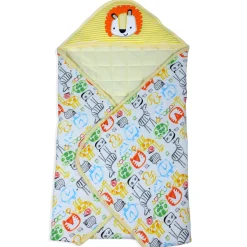 Baby Moo Roaring Lion Warm Hooded Quilted Wrapper - Yellow