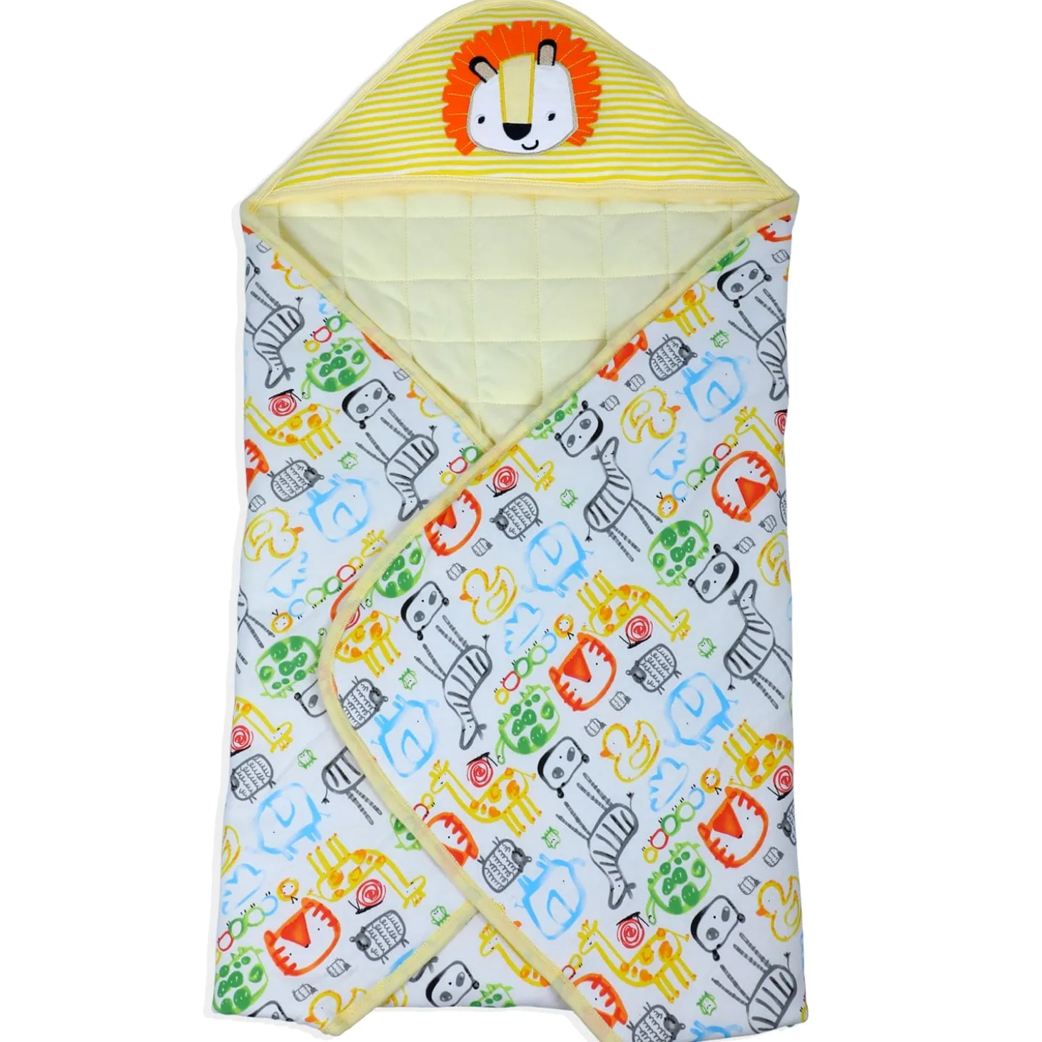 Baby Moo Roaring Lion Warm Hooded Quilted Wrapper - Yellow