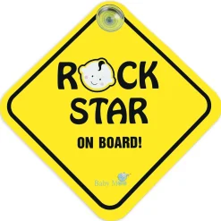 Baby Moo Rock Star on Board Car Safety Sign With Vacuum Suction Cup Clip - Yellow