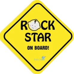 Baby Moo Rock Star on Board Car Safety Sign With Vacuum Suction Cup Clip - Yellow