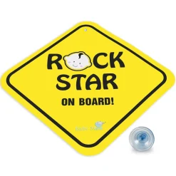 Baby Moo Rock Star on Board Car Safety Sign With Vacuum Suction Cup Clip - Yellow