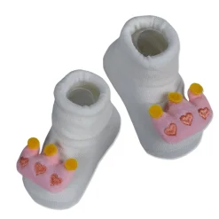 Baby Moo Royal Crown Cotton Anti-Skid 3D Socks - White