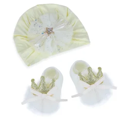 Baby Moo Royal Princess Crown Matching Cap And Socks Set - Yellow