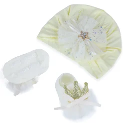 Baby Moo Royal Princess Crown Matching Cap And Socks Set - Yellow