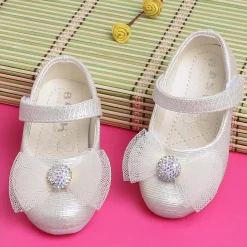 Baby Moo Royal Rhinestone Bow Velcro Strap Anti-Skid Ballerina Shoes - Gold