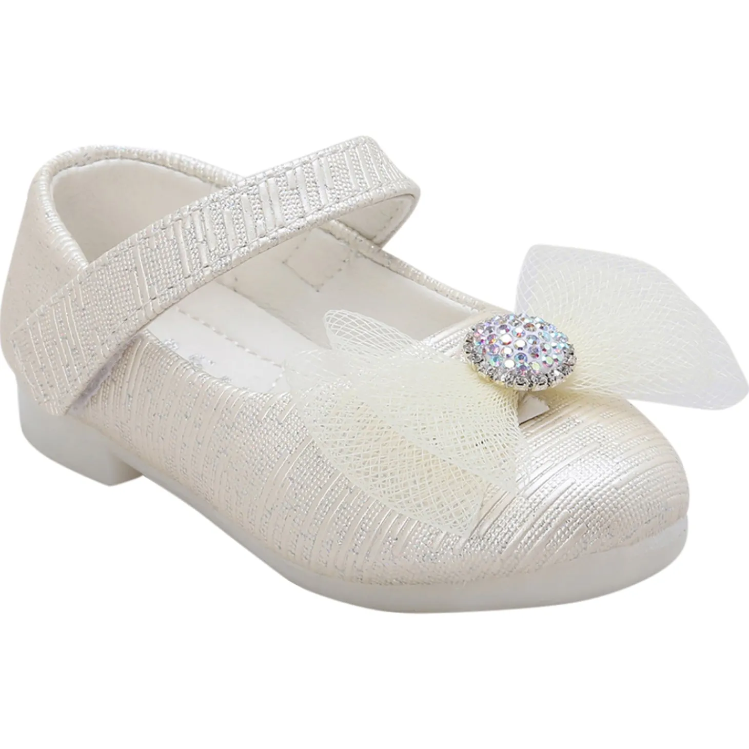 Baby Moo Royal Rhinestone Bow Velcro Strap Anti-Skid Ballerina Shoes - Gold
