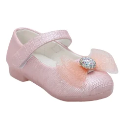 Baby Moo Royal Rhinestone Bow Velcro Strap Anti-Skid Ballerina Shoes - Pink
