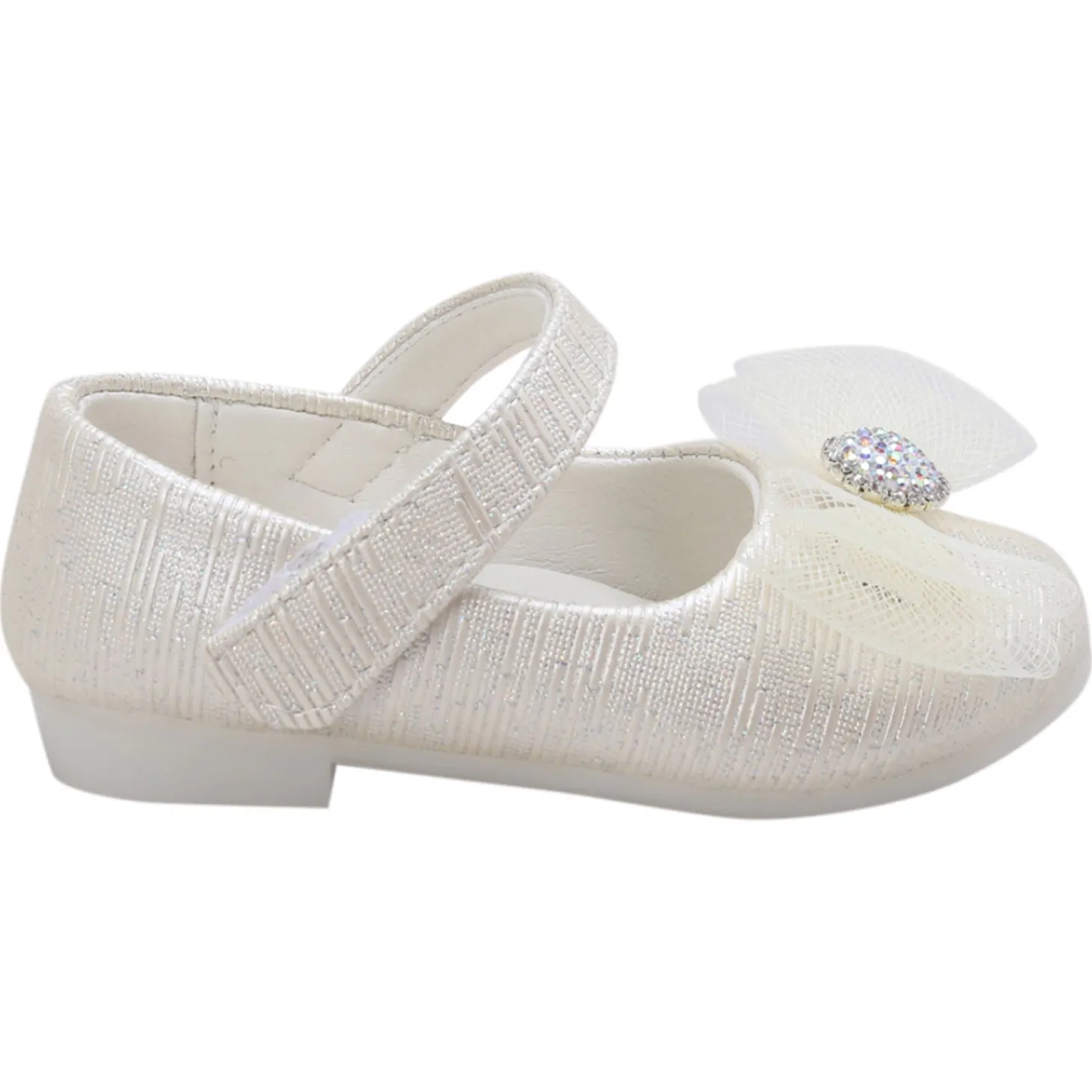 Baby Moo Royal Rhinestone Bow Velcro Strap Anti-Skid Ballerina Shoes - Gold