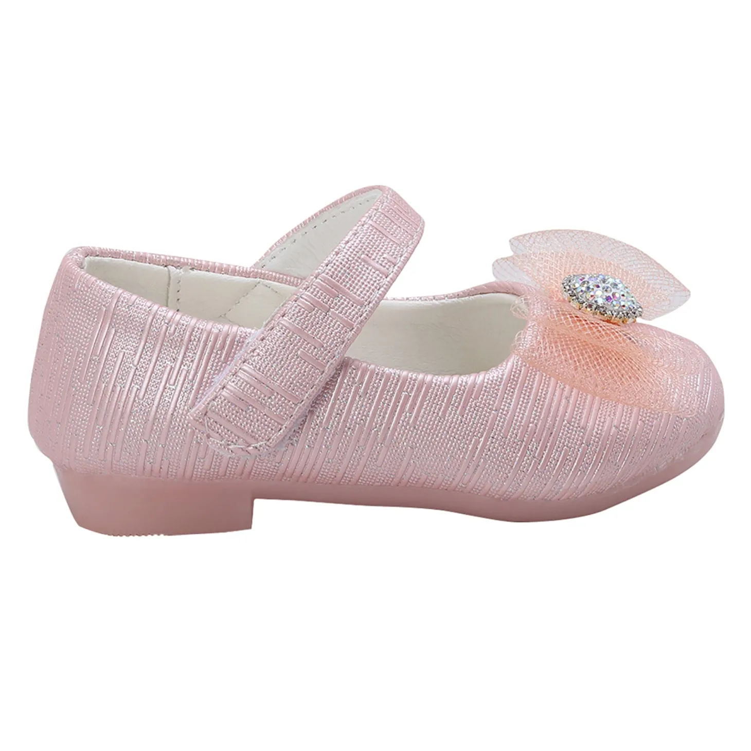 Baby Moo Royal Rhinestone Bow Velcro Strap Anti-Skid Ballerina Shoes - Pink