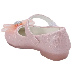 Baby Moo Royal Rhinestone Bow Velcro Strap Anti-Skid Ballerina Shoes - Pink