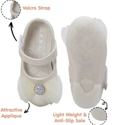 Baby Moo Royal Rhinestone Bow Velcro Strap Anti-Skid Ballerina Shoes - Gold