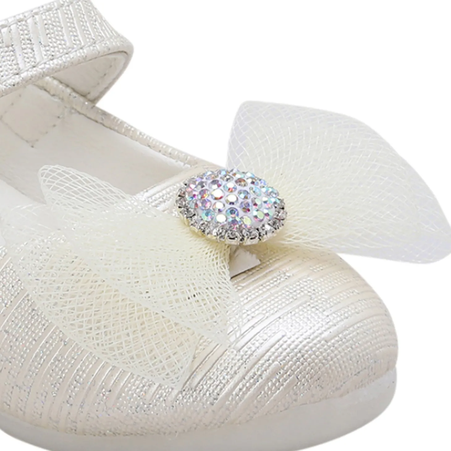 Baby Moo Royal Rhinestone Bow Velcro Strap Anti-Skid Ballerina Shoes - Gold
