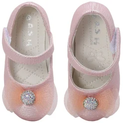 Baby Moo Royal Rhinestone Bow Velcro Strap Anti-Skid Ballerina Shoes - Pink