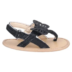Baby Moo Sequin Butterfly Velcro Straps Anti-Skid Open Toe Sandals - Black