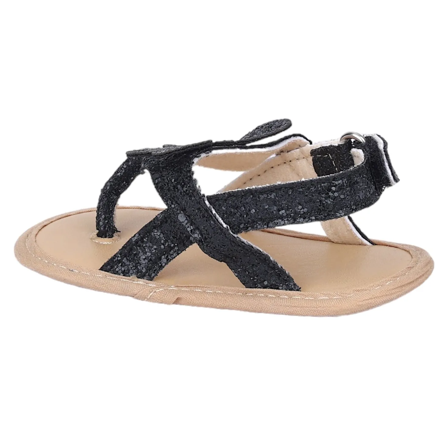 Baby Moo Sequin Butterfly Velcro Straps Anti-Skid Open Toe Sandals - Black