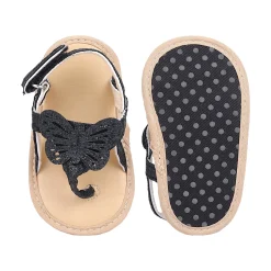 Baby Moo Sequin Butterfly Velcro Straps Anti-Skid Open Toe Sandals - Black