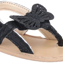 Baby Moo Sequin Butterfly Velcro Straps Anti-Skid Open Toe Sandals - Black