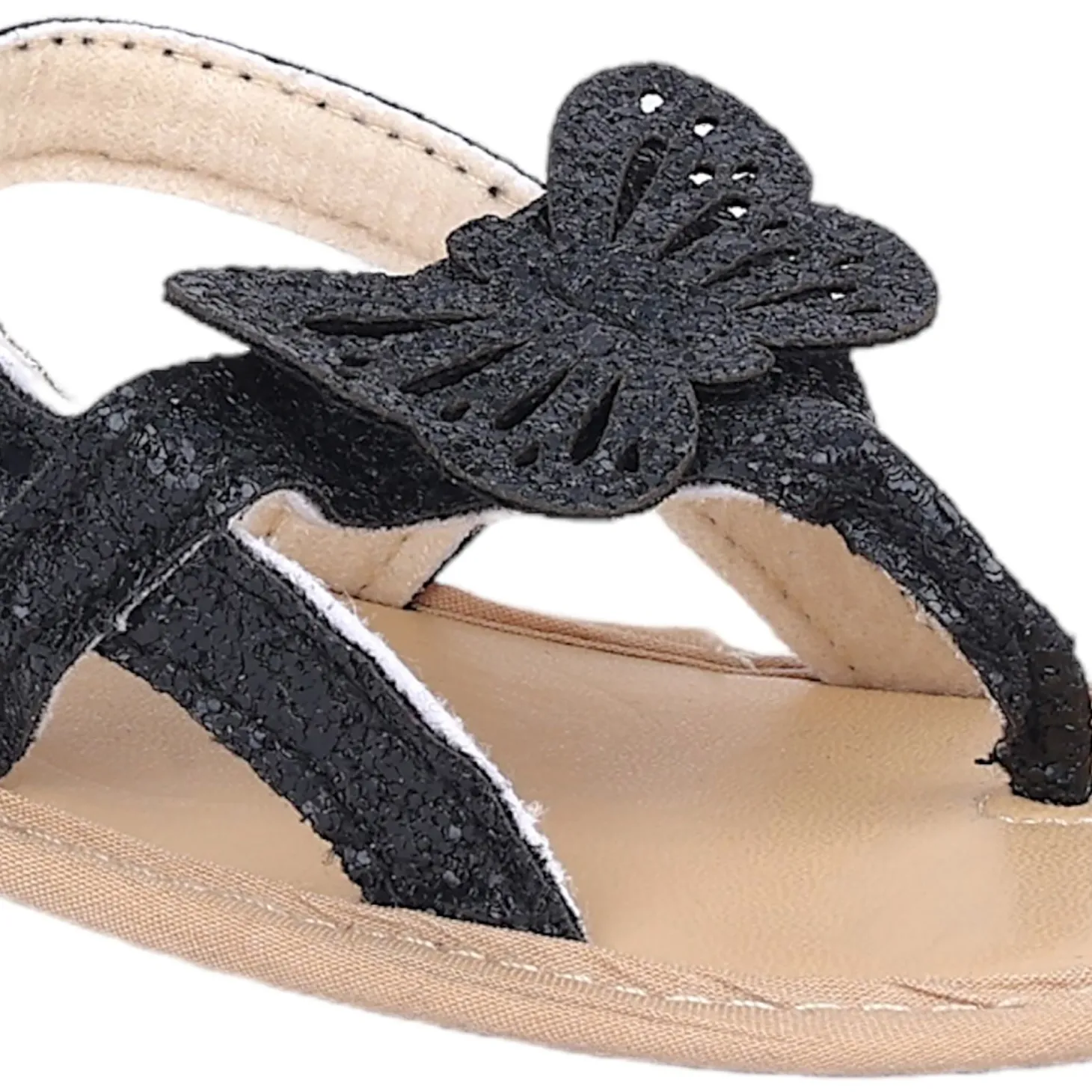 Baby Moo Sequin Butterfly Velcro Straps Anti-Skid Open Toe Sandals - Black