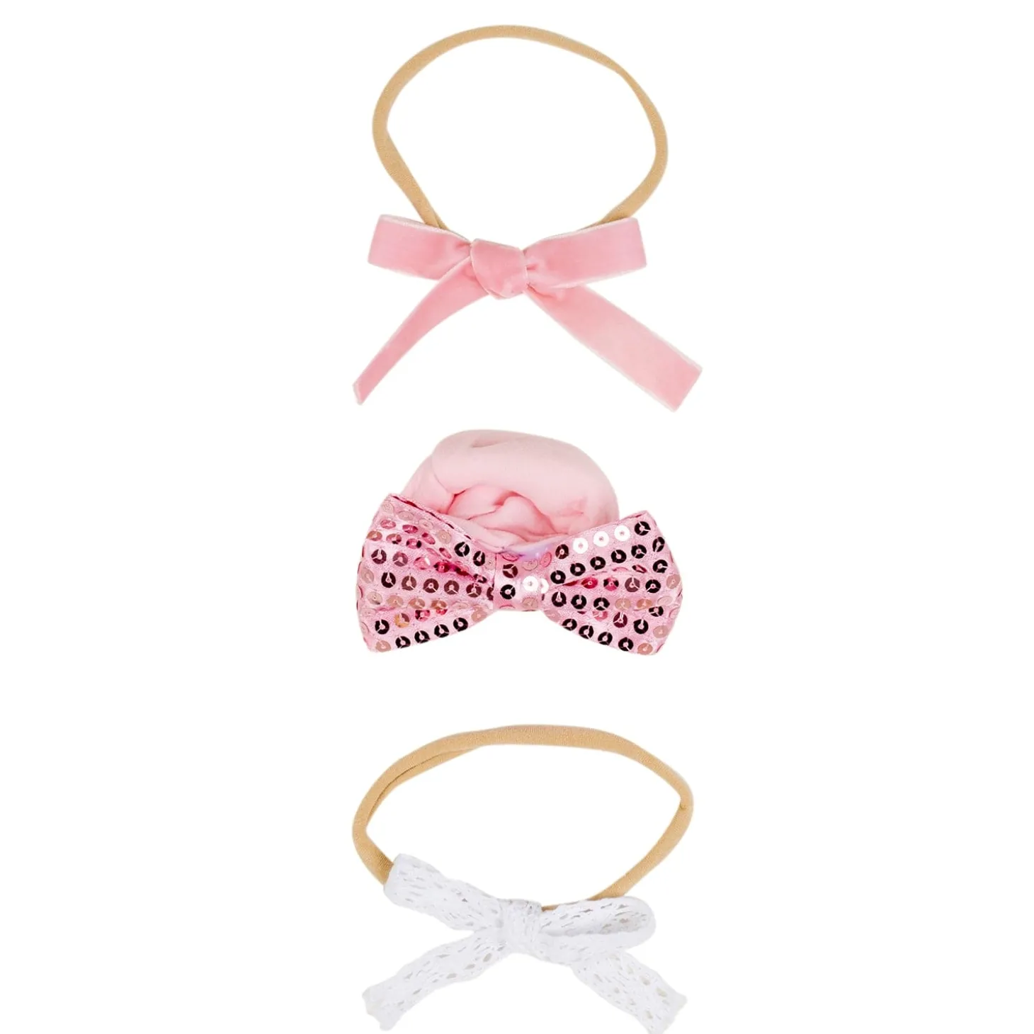 Baby Moo Sequined Infant Girl 6-Piece Gift Hairband And Socks Set - Pink