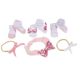Baby Moo Sequined Infant Girl 6-Piece Gift Hairband And Socks Set - Pink