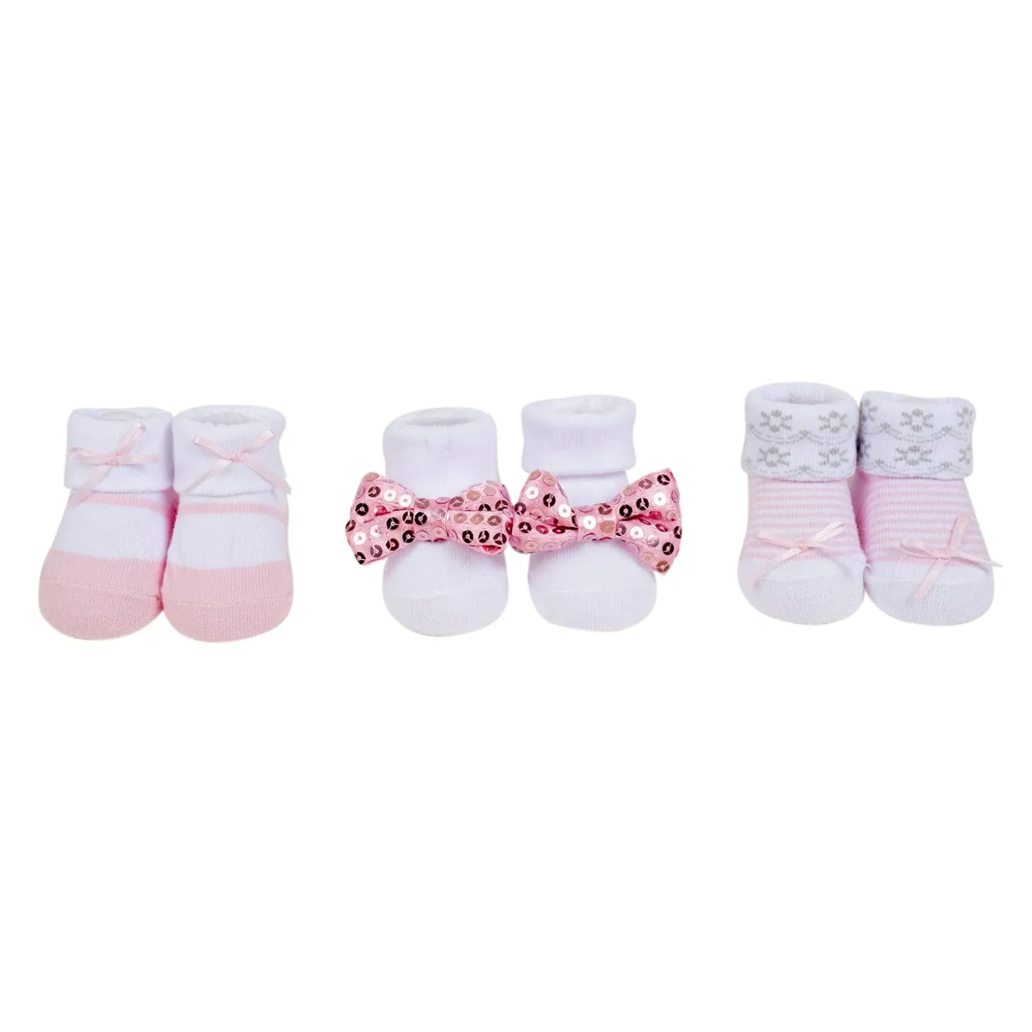 Baby Moo Sequined Infant Girl 6-Piece Gift Hairband And Socks Set - Pink