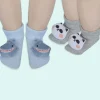 Baby Moo Shark And Panda 3D Rattle Anti-Skid Socks Booties Pack of 2 - Blue, Beige