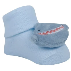 Baby Moo Shark And Panda 3D Rattle Anti-Skid Socks Booties Pack of 2 - Blue, Beige