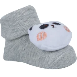 Baby Moo Shark And Panda 3D Rattle Anti-Skid Socks Booties Pack of 2 - Blue, Beige