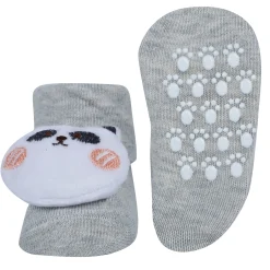 Baby Moo Shark And Panda 3D Rattle Anti-Skid Socks Booties Pack of 2 - Blue, Beige