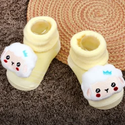 Baby Moo Sheep Cotton Anti-Skid 3D Socks - Yellow
