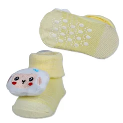 Baby Moo Sheep Cotton Anti-Skid 3D Socks - Yellow