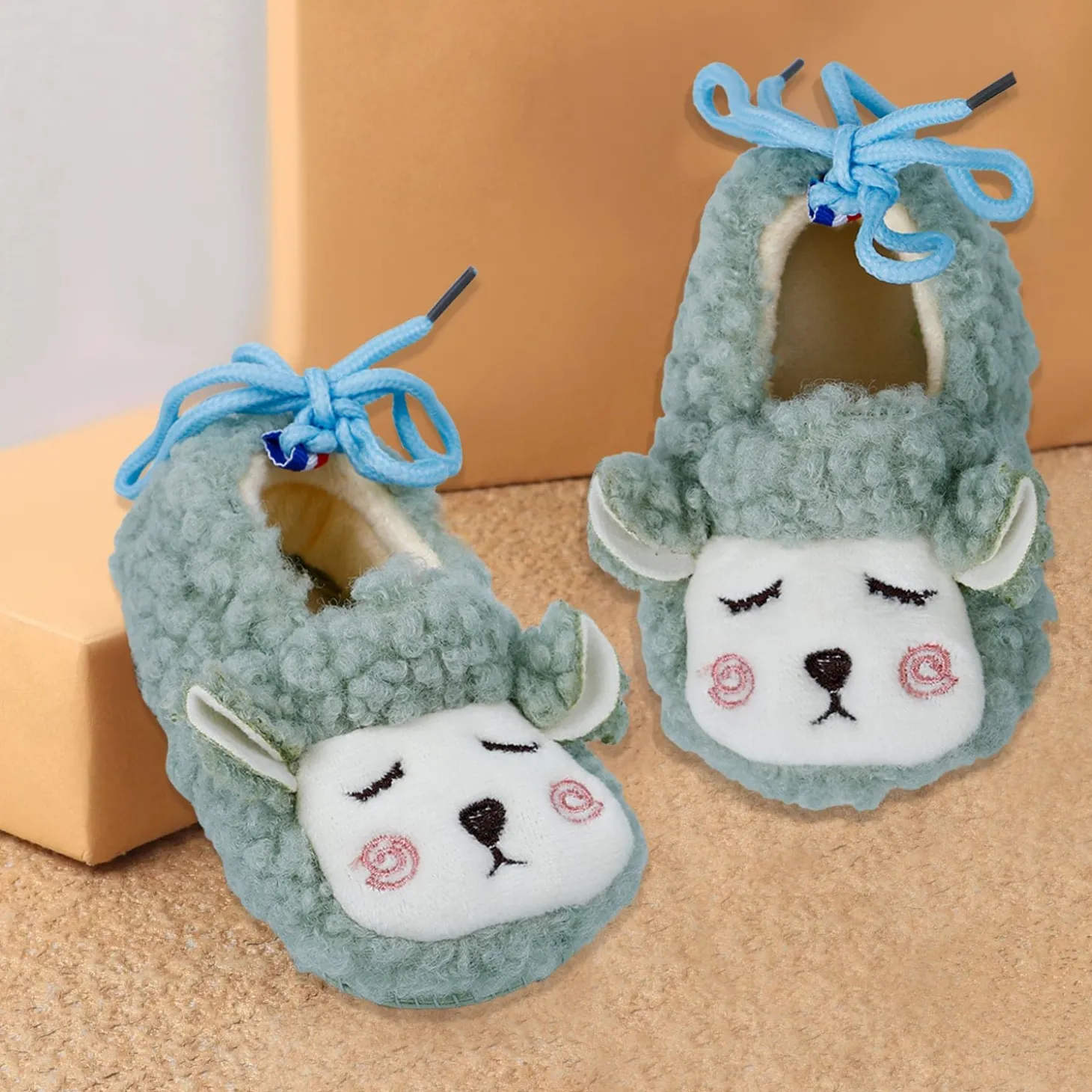 Baby Moo Sheep Warm And Stylish Anti Skid Booties - Olive Green
